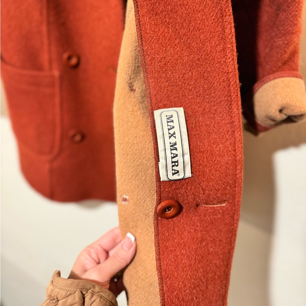 RARE Vintage Max Mara 100% virgin wool pea coat burnt orange - Picture 3 of 6